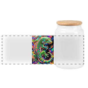 Gecko - Panoramic Cookie Jar with Wooden Lid - white - Front