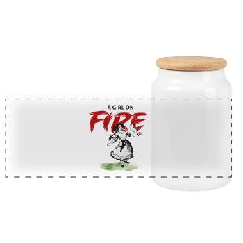 Girl on Fire – Paulinchen - Panoramic Cookie Jar with Wooden Lid - white - Front