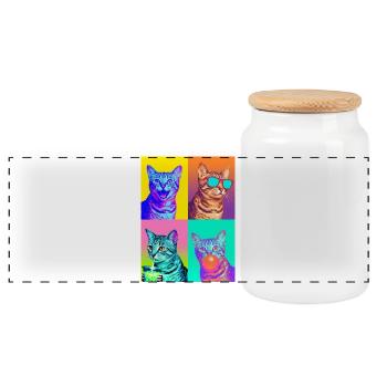 Cats Egyptian Mau Cat - Panoramic Cookie Jar with Wooden Lid - white - Front
