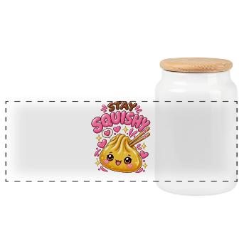 Stay Squishy! – Golden Kawaii Dumpling - Panoramic Cookie Jar with Wooden Lid - white - Front