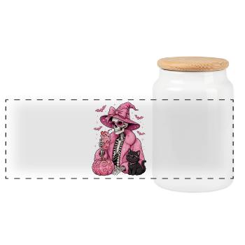 Witches: Halloween Pink Glam Skeleton - Panoramic Cookie Jar with Wooden Lid - white - Front