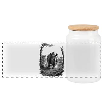 Wild rhinoceros in nature in artistic drawing style - Panoramic Cookie Jar with Wooden Lid - white - Front