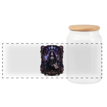 Gothic High Priestess Witchcore Tarot Card - Panoramic Cookie Jar with Wooden Lid - white - Front
