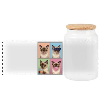 Cats European Burmese Cat - Panoramic Cookie Jar with Wooden Lid - white - Front