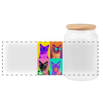 Cats European Burmese Cat - Panoramic Cookie Jar with Wooden Lid - white - Front