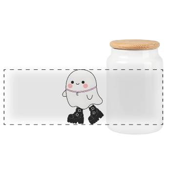 Fantôme Kawaii avec bottes plateformes - Boîte à biscuits avec couvercle en bois - blanc - Devant