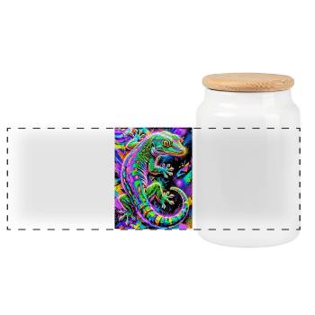 Gecko - Panoramic Cookie Jar with Wooden Lid - white - Front