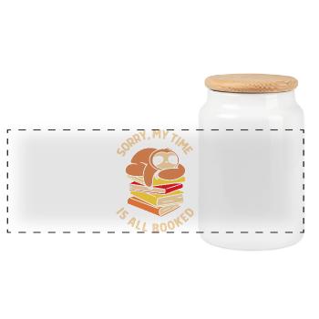 Sorry, My Time Is All Booked - Panoramic Cookie Jar with Wooden Lid - white - Front