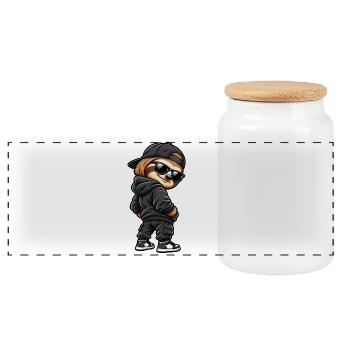 Paresseux gangster cool dans le style streetwear - Boîte à biscuits avec couvercle en bois - blanc - Devant