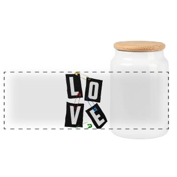 Love Tags: Bold Typography - Panoramic Cookie Jar with Wooden Lid - white - Front