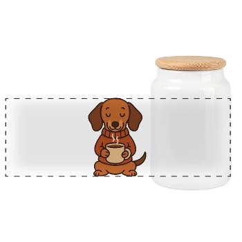 Süßer Dackel mit Kaffee – Coffee Lover - Panorama Keksdose mit Holzdeckel - Weiß - Vorne