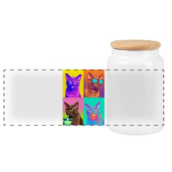 Katzen Havana Katze - Panorama Keksdose mit Holzdeckel - Weiß - Vorne