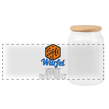 Würfel statt Rollback – Release-Shirt für Devs - Panorama Keksdose mit Holzdeckel - Weiß - Vorne