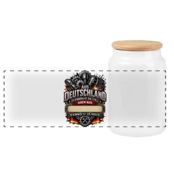 Meine Heimat Deutschland (Ortsname einfügen!) - Panorama Keksdose mit Holzdeckel - Weiß - Vorne
