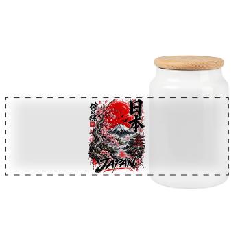 Japan Samurai Spirit – Mount Fuji Design - Panorama Keksdose mit Holzdeckel - Weiß - Vorne