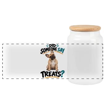  Did Someone Say Treats Französische Bulldogge - Panorama Keksdose mit Holzdeckel - Weiß - Vorne