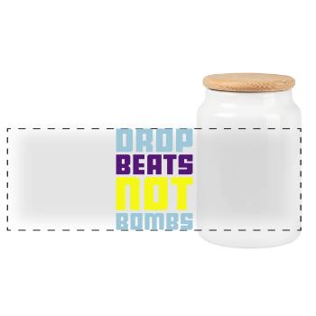 drop beats not bombs - Panoramic Cookie Jar with Wooden Lid - white - Front