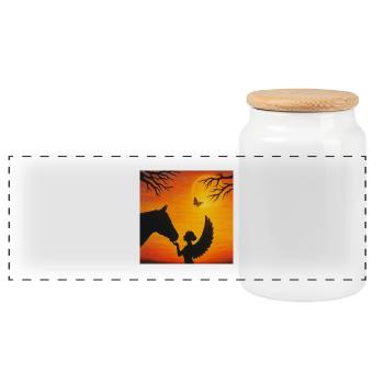 Engel mit Pferd / Spirit-Soul Kollektion - Panorama Keksdose mit Holzdeckel - Weiß - Vorne