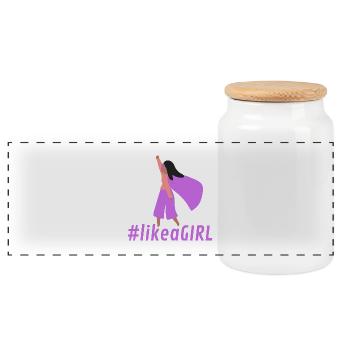 Fighter in Purple Cape - Panoramic Cookie Jar with Wooden Lid - white - Front