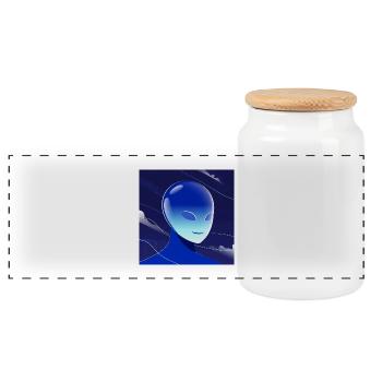 Blauer Alien Blick Maskenkunst - Panorama Keksdose mit Holzdeckel - Weiß - Vorne