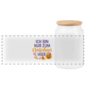 Halloween Design mit Kürbis - Panorama Keksdose mit Holzdeckel - Weiß - Vorne