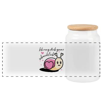 Cute Snail with Heart Motifs on Mug - Panoramic Cookie Jar with Wooden Lid - white - Front