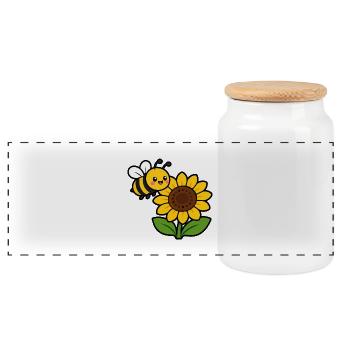 Sonnenblume Biene Cartoon - Panorama Keksdose mit Holzdeckel - Weiß - Vorne