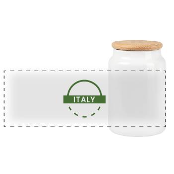 Italian Green Emblem Round Stamp - Panoramic Cookie Jar with Wooden Lid - white - Front