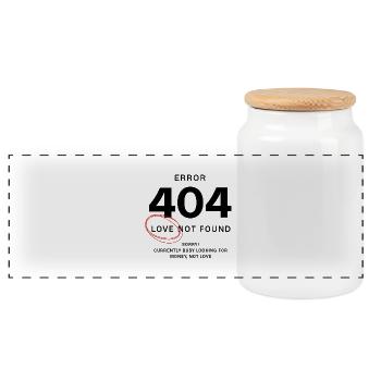 Love Not Found – Error 404 - Panoramic Cookie Jar with Wooden Lid - white - Front