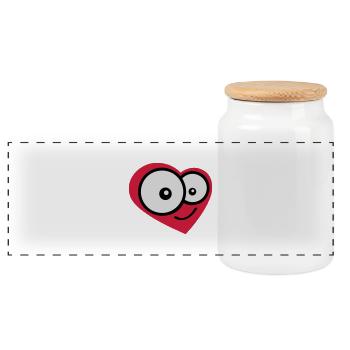 Happy Comic Heart Face Love Cartoon - Panoramic Cookie Jar with Wooden Lid - white - Front