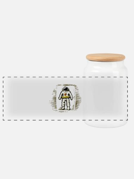 Astronaut - Panoramic Cookie Jar with Wooden Lid - white