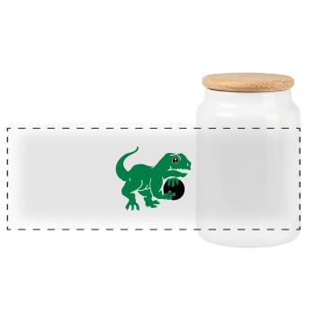 bowling dino (3c) - Panoramic Cookie Jar with Wooden Lid - white - Front