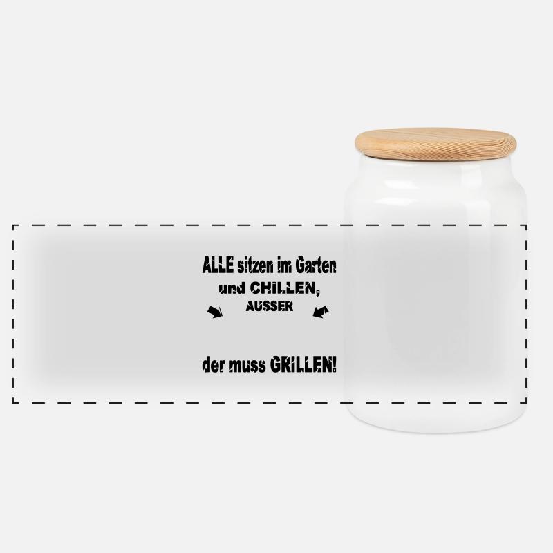 Lustiger Grill-Spruch - Panorama Keksdose mit Holzdeckel - Weiß