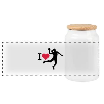 I love HANDBALLerin Silhouette 1 - Panoramic Cookie Jar with Wooden Lid - white - Front
