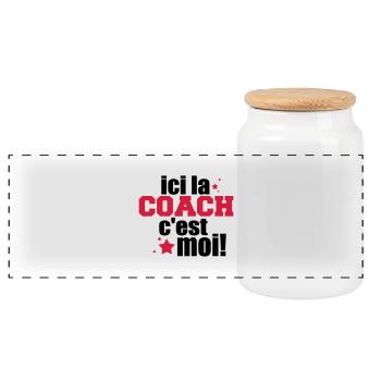 ICI La COACH C'est moi - Boîte à biscuits avec couvercle en bois - blanc - Devant