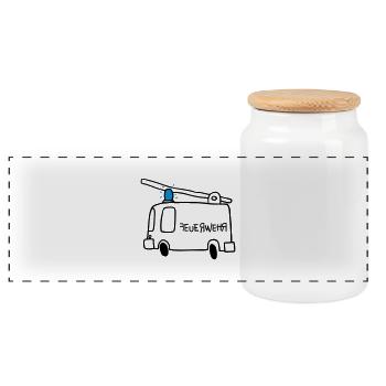 Fire - Panoramic Cookie Jar with Wooden Lid - white - Front