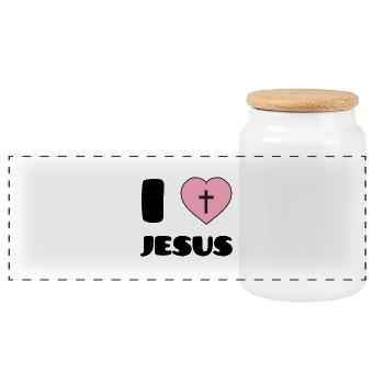 I Love Jesus - Panorama Keksdose mit Holzdeckel - Weiß - Vorne