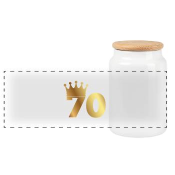 70e anniversaire: 70 avec la couronne - Boîte à biscuits avec couvercle en bois - blanc - Devant