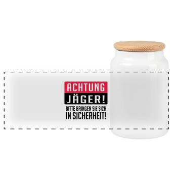Achtung Jäger - Panorama Keksdose mit Holzdeckel - Weiß - Vorne