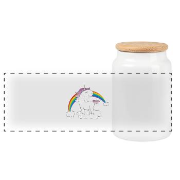 Einhorn auf Wolke - Panorama Keksdose mit Holzdeckel - Weiß - Vorne