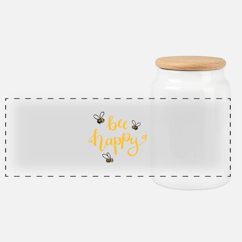 bee happy - Panorama Keksdose mit Holzdeckel - Weiß