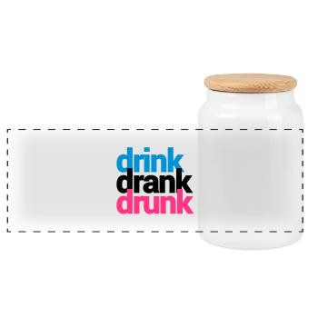 drink drank drunk - Panoramic Cookie Jar with Wooden Lid - white - Front