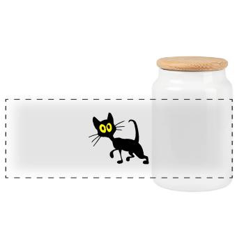 chat noir - Boîte à biscuits avec couvercle en bois - blanc - Devant