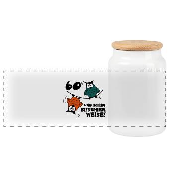 Birthday 60 and still going way Owls - Panoramic Cookie Jar with Wooden Lid - white - Front