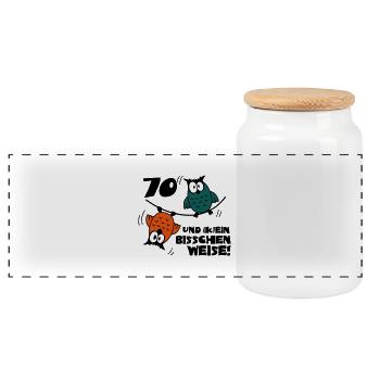 Birthday 70 and still going way Owls - Panoramic Cookie Jar with Wooden Lid - white - Front