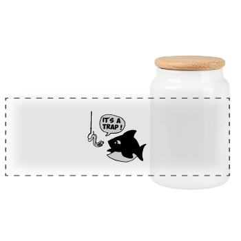 gift idea fisherman fisher fish funny joke - Panoramic Cookie Jar with Wooden Lid - white - Front