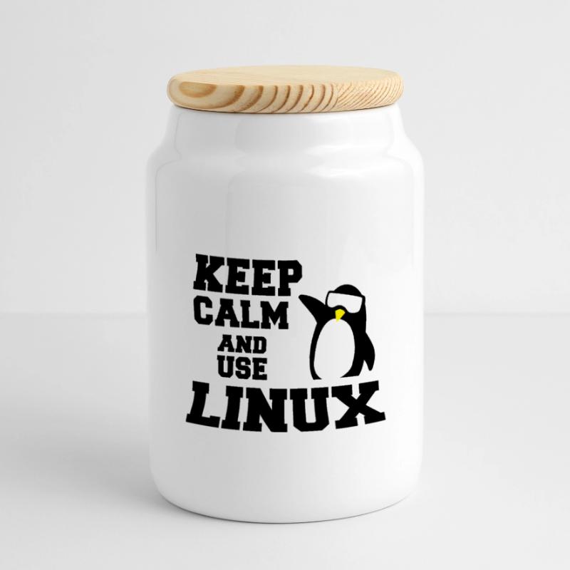 keep calm use linux Panoramic Cookie Jar with Wooden Lid