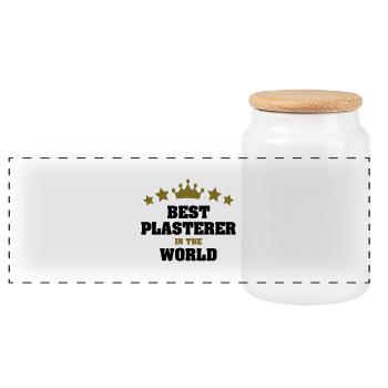 best plasterer in the world stars crown - Panoramic Cookie Jar with Wooden Lid - white - Front
