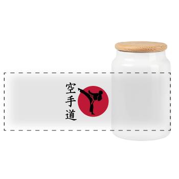 Karate - Panoramic Cookie Jar with Wooden Lid - white - Front