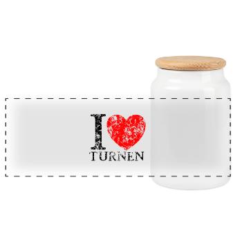 i love turnen grunge style - Panorama Keksdose mit Holzdeckel - Weiß - Vorne